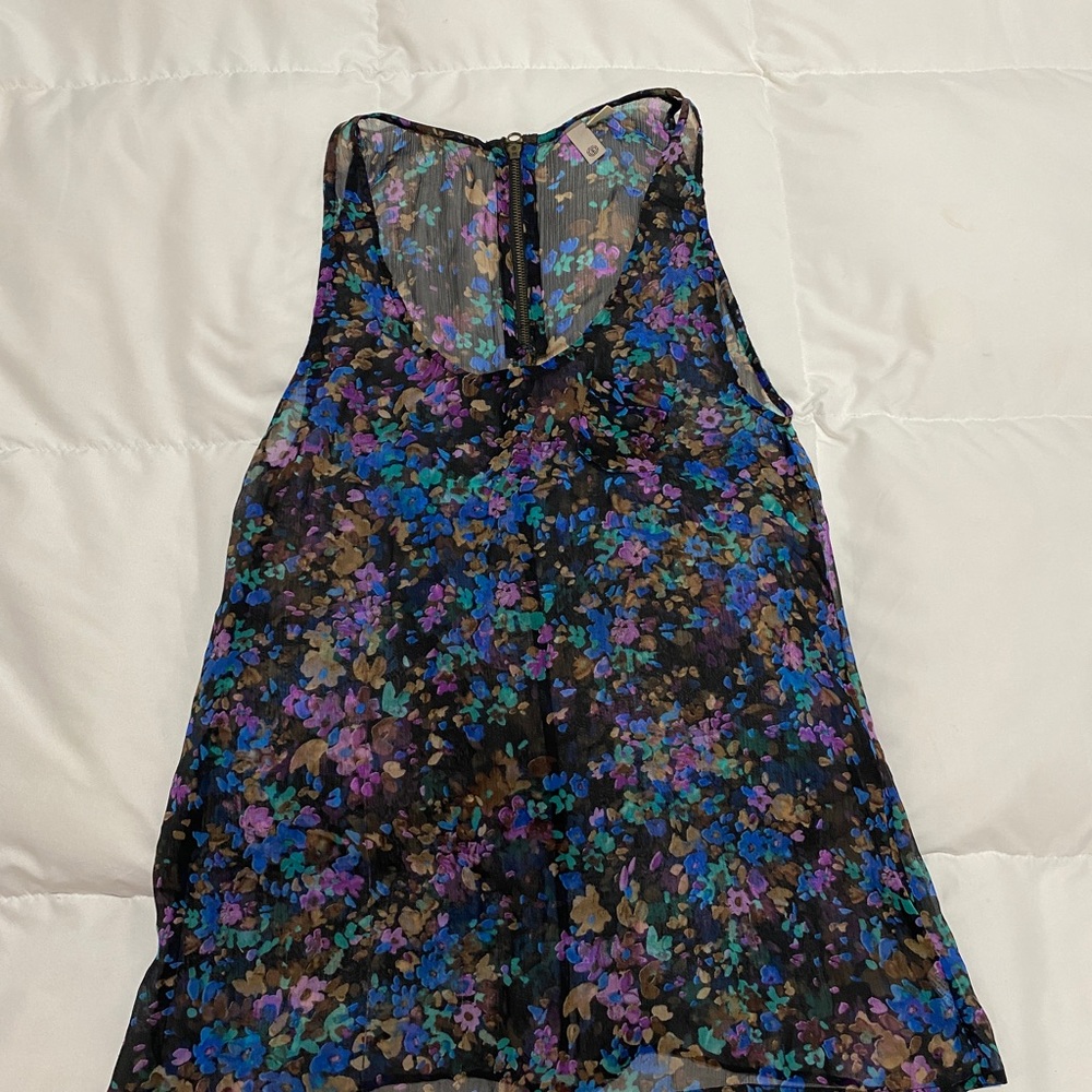 RVCA flowing floral sheer tunic top with zipper back